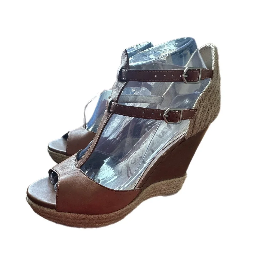 Sam Edelman Women's Brown Leather‎ Espadrille Wedge Sandals Size 7.5